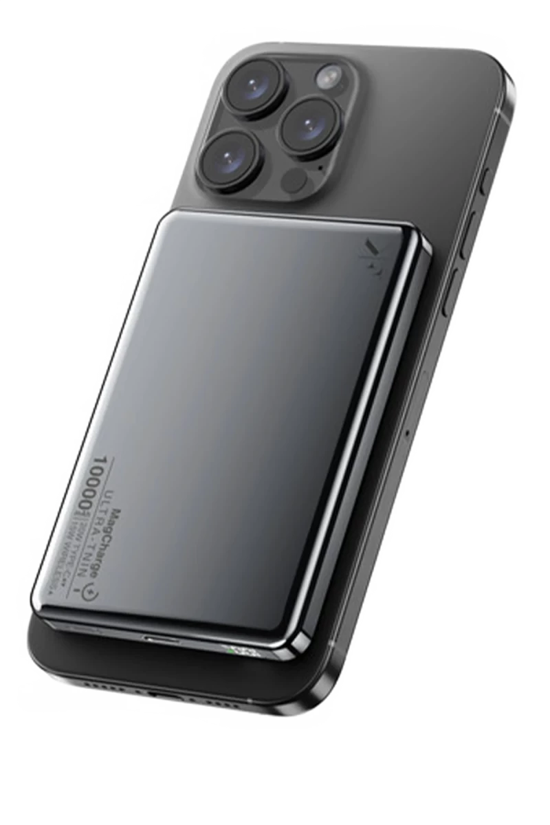 PW560 10.000 mAh Dijital Göstergeli 20W Type-C ve 15W Kablosuz Şarj PD Hızlı Şarj Magsafe Powerbank - Titanyum