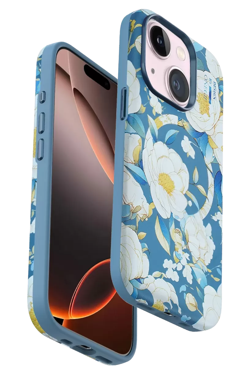 iPhone 15 Flower Series Magsafe Kapak - Mavi