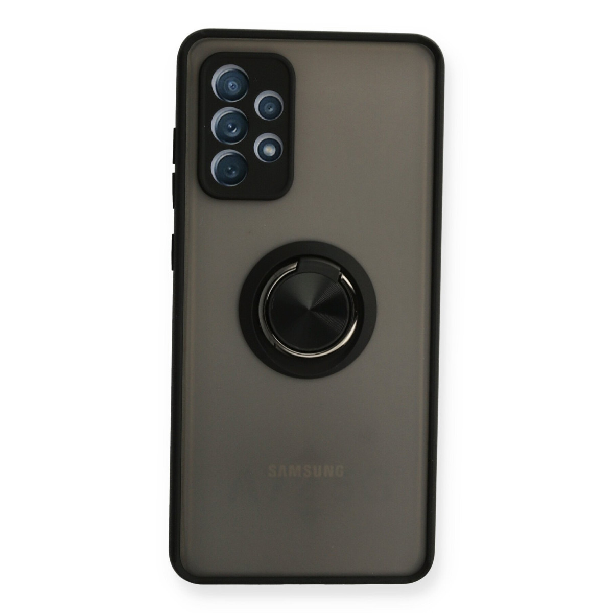 Galaxy A72 Kılıf Montreal Yüzüklü Silikon Kapak - Siyah