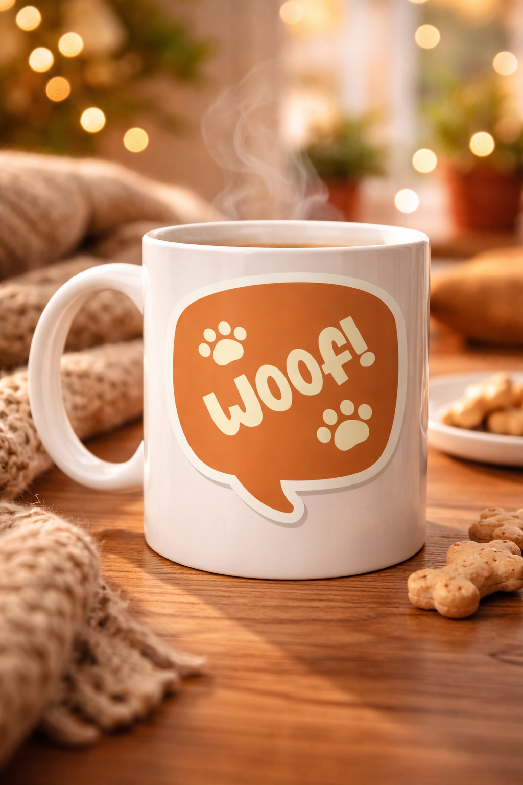 Woof! Köpek Temalı Porselen Kupa Model 54 – Sevimli Patili Tasarım, Kahve &amp; Çay Kupası, Hayvanseverlere Özel Hediye