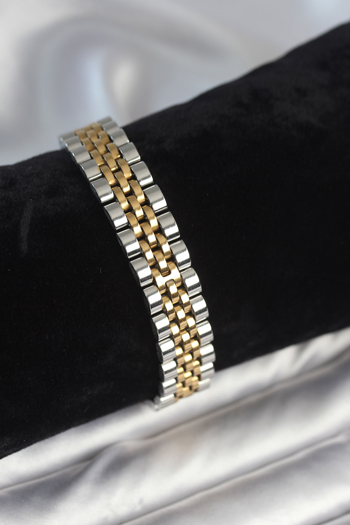 316L Çelik 12 mm Kalınlıkta Gold ve Gümüş Renkli Erkek Bileklik