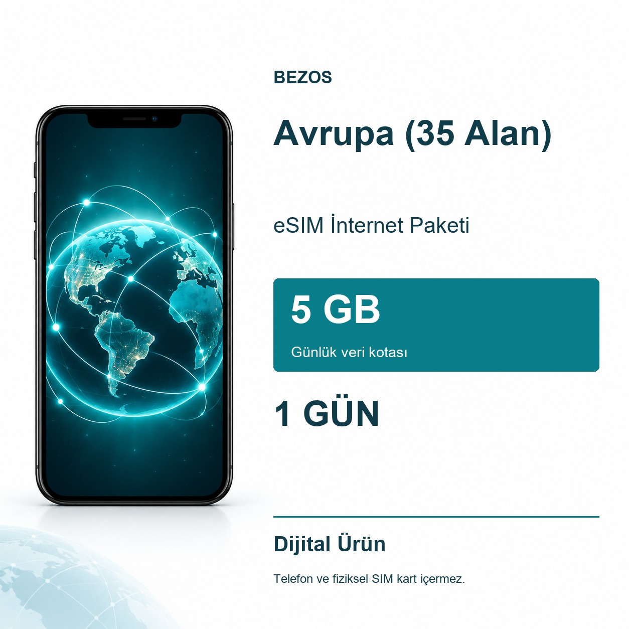 Avrupa (35 Alan) eSIM İnternet Paketi Günlük 5 GB 1 Gün