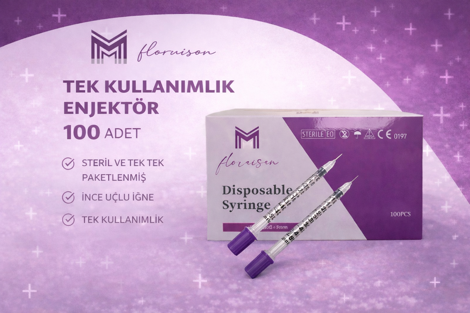 30G x 8MM 1 ML Tek Kullanımlık Hassas Uçlu Botoks Enjektörü 100 Adet 1 Kutu