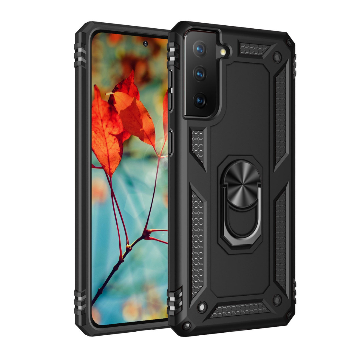 Galaxy S21 Kılıf Sofya Yüzüklü Silikon Kapak - Siyah