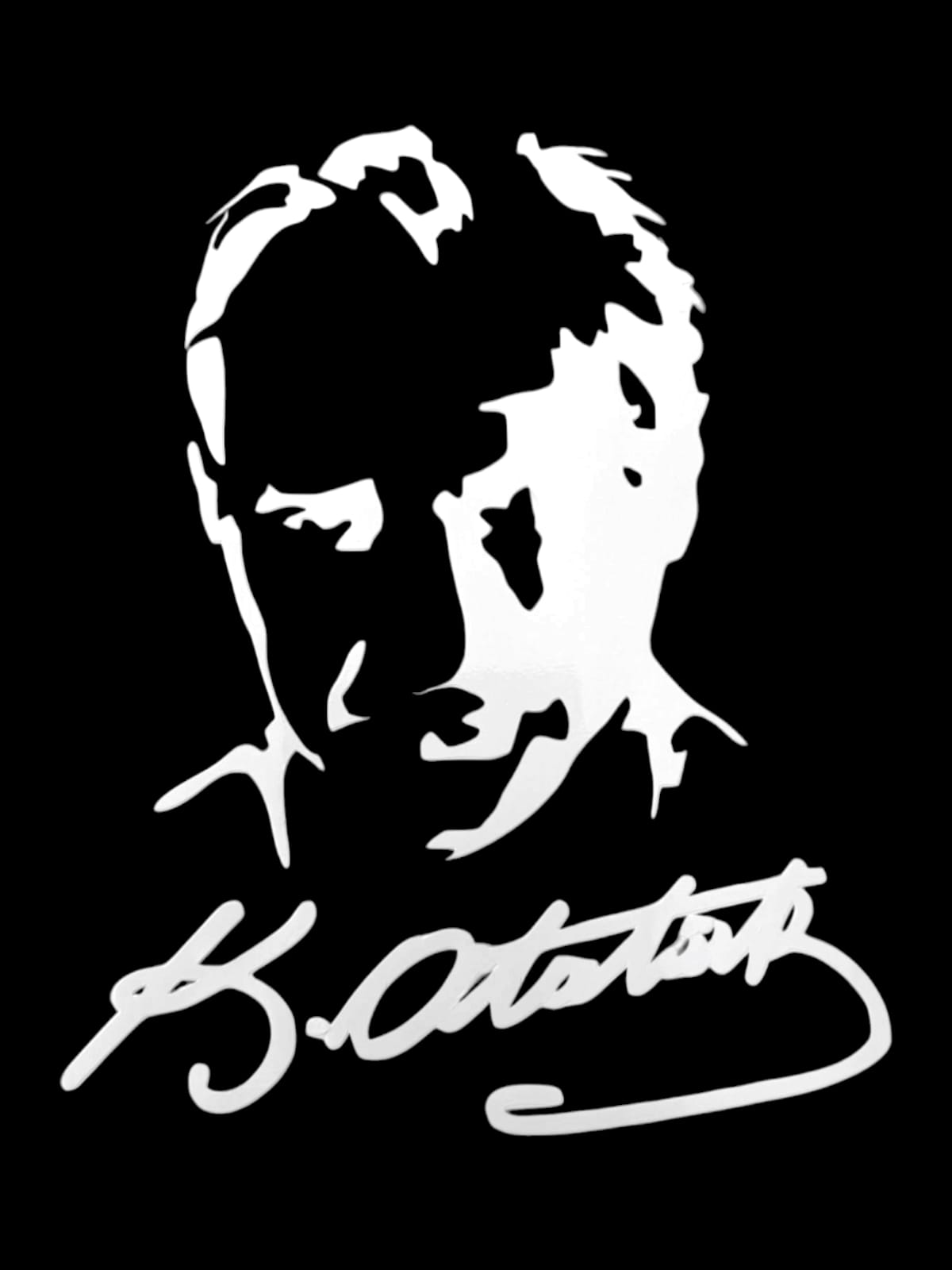 K.Atatürk Silüetli İmzalı Oto Sticker Beyaz 19x15cm