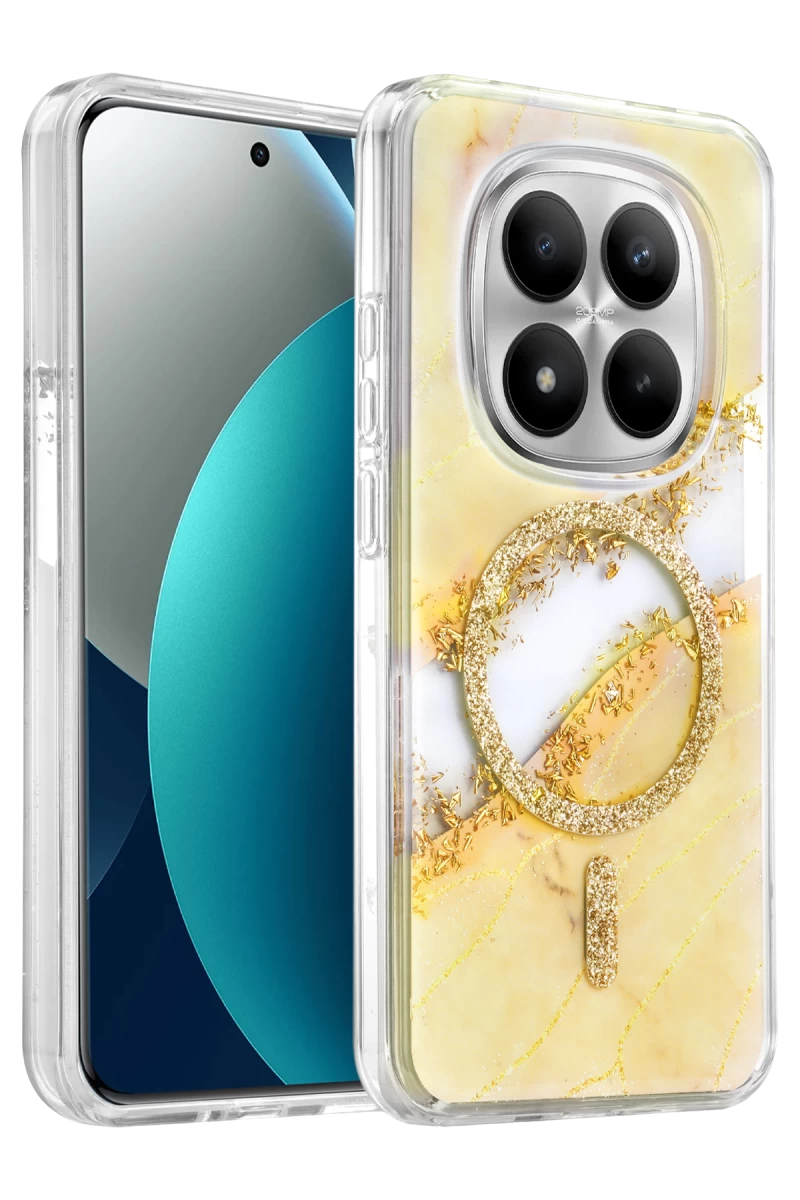 Onegif Xiaomi Redmi Note 15 Pro Plus 5G Uyumlu Lotus Simli Magsafe Kapak - Gümüş