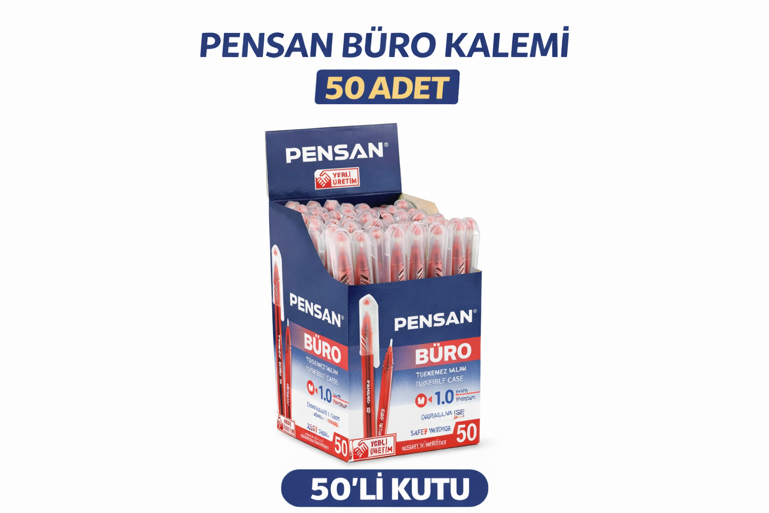 Pensan Büro 2270 Kırmızı Tükenmez Kalem 1.0 mm Medium Yerli Üretim 50 Adet