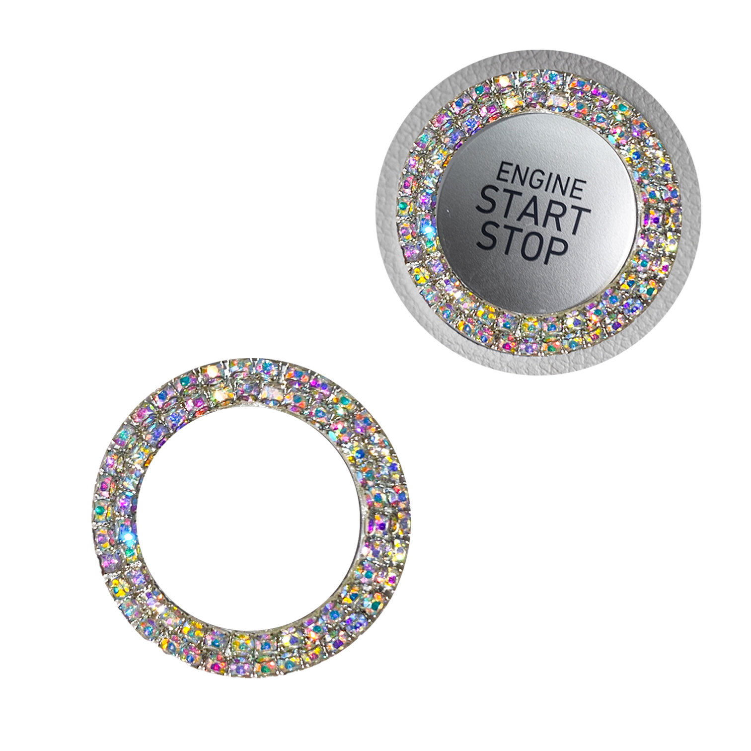 Kristal Taşlı Start Stop Düğme Halkası Gökkuşağı