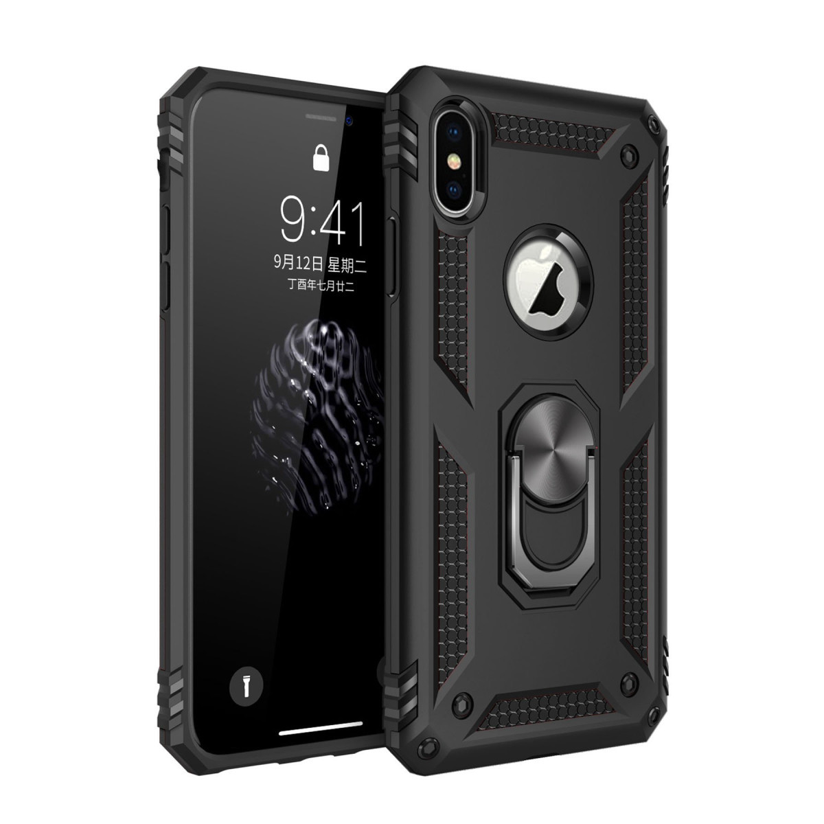 iPhone XS Max Kılıf Sofya Yüzüklü Silikon Kapak - Siyah