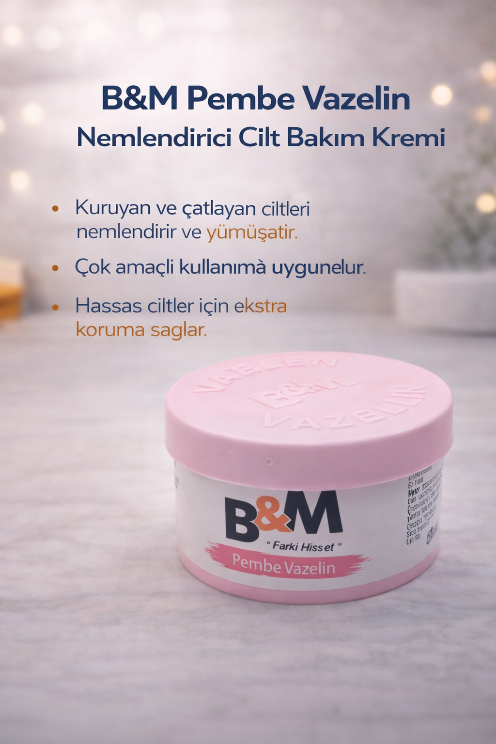 B&amp;M Pembe Vazelin Nemlendirici Cilt Bakım Kremi Çok Amaçlı Vazelin 1 Adet