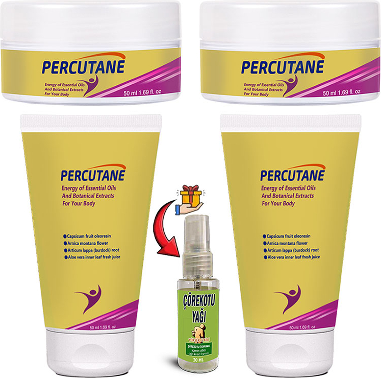 Percutane 2 Şer Tane Tüp + Kavanoz: Kapsikum Meyvesi Oleoresini Arnika Montana Çiçeği Articum Lappa (Dulavratotu) Kökü Kremi 50ML + Çörekotu Yağı