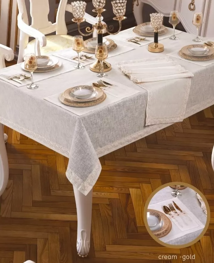 8 Kişilik Zara Yemek Takımı 10 Parça Supla 160 × 220 cm Şık Masa Takımı