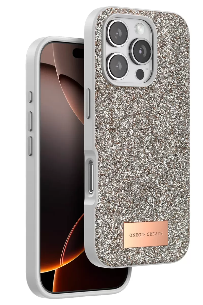 iPhone 16 Pro Max Bright Simli Kapak - Çöl Titanyum