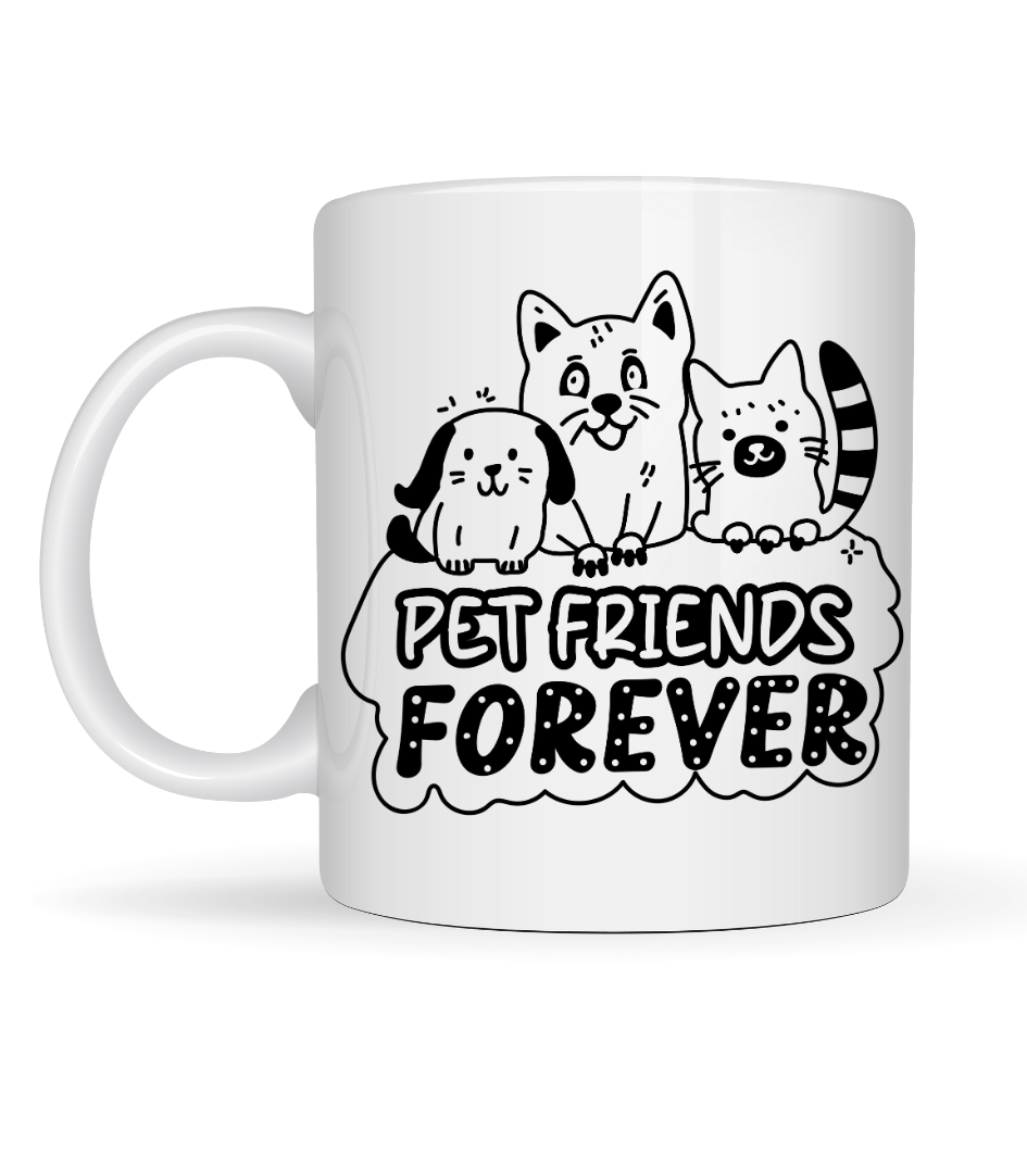 Pet Friends Forever Porselen Kupa MODEL 69 – Kedi &amp; Köpek Figürlü Sevimli Tasarım, Hayvan Severlere Özel Kahve ve Çay Kupası