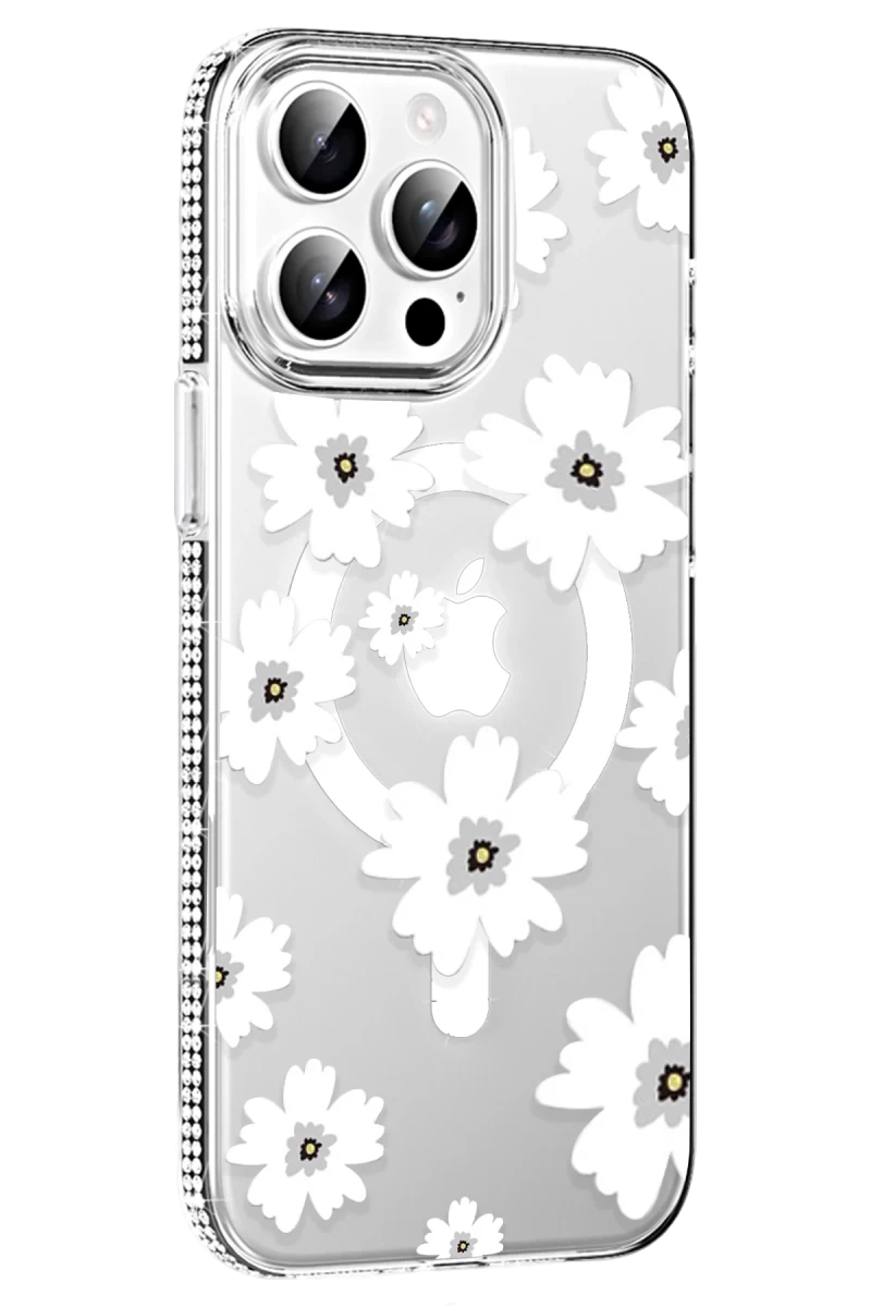 Joko Apple iPhone 14 Pro Max Uyumlu Floral Magsafe Kapak - Beyaz
