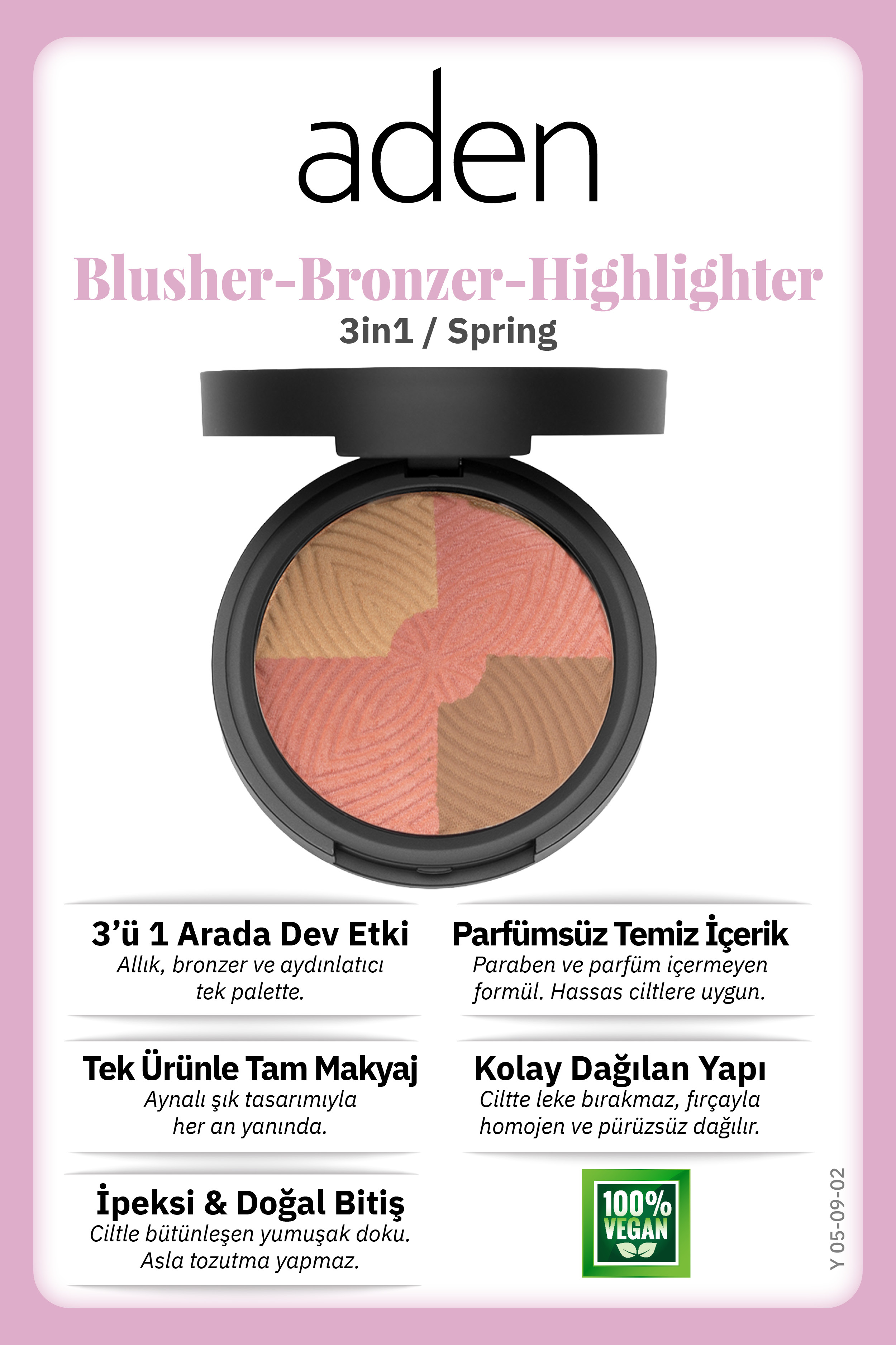 Aden 3 In 1 Blusher-Bronzer-Highlighter Summer