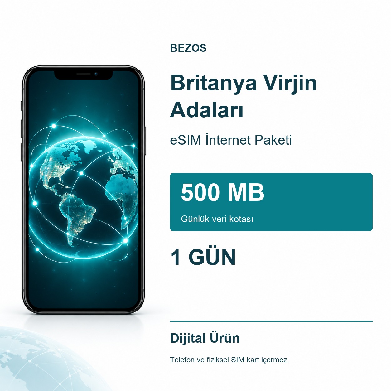 Britanya Virjin Adaları eSIM İnternet Paketi Günlük 500 MB 1 Gün