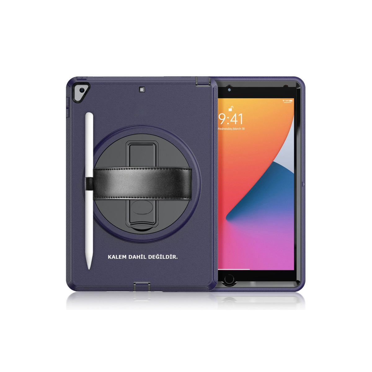 iPad 10.2 (7.nesil) Kılıf Hand Strap Tablet Kılıfı - Lacivert