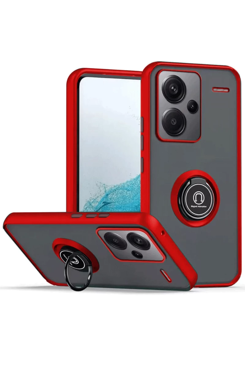 Xiaomi Redmi Note 13 Pro Plus Uyumlu Kılıf Montreal Yüzüklü Silikon Kapak - Kırmızı