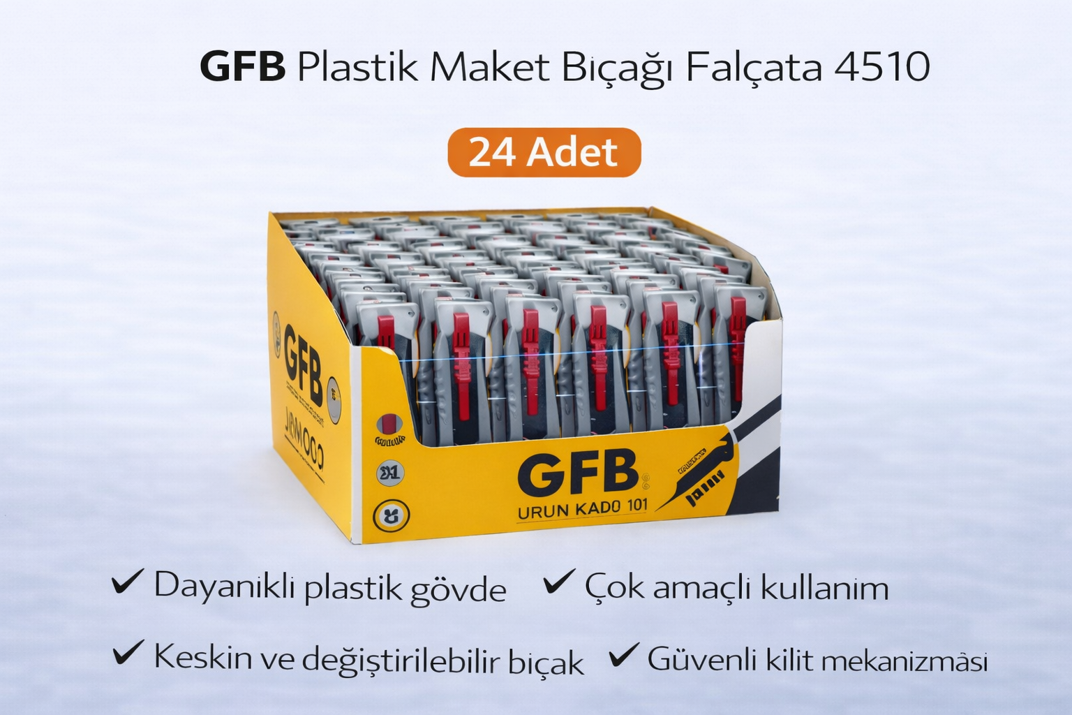 GFB Plastik Maket Bıçağı Falçata 4510 Profesyonel Maket Bıçağı 24 Adet