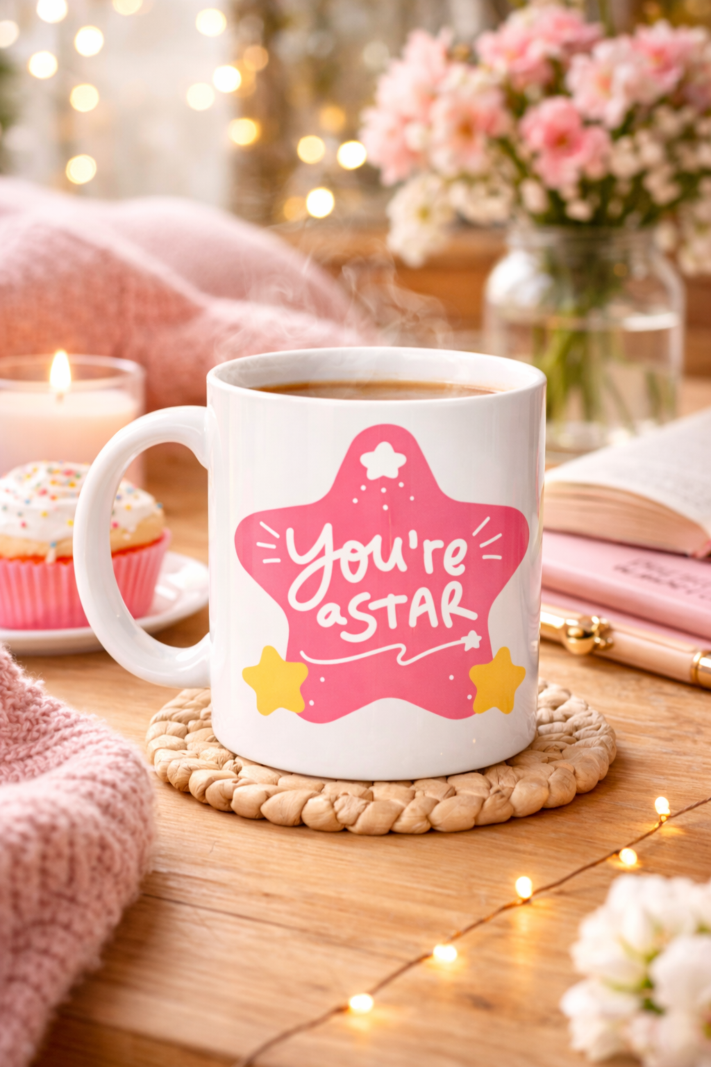 You’re a Star "SEN YILDIZSIN" Yazılı Porselen Kupa MODEL 154 – Motivasyon Temalı, Özel Tasarım Kahve &amp; Çay Kupası