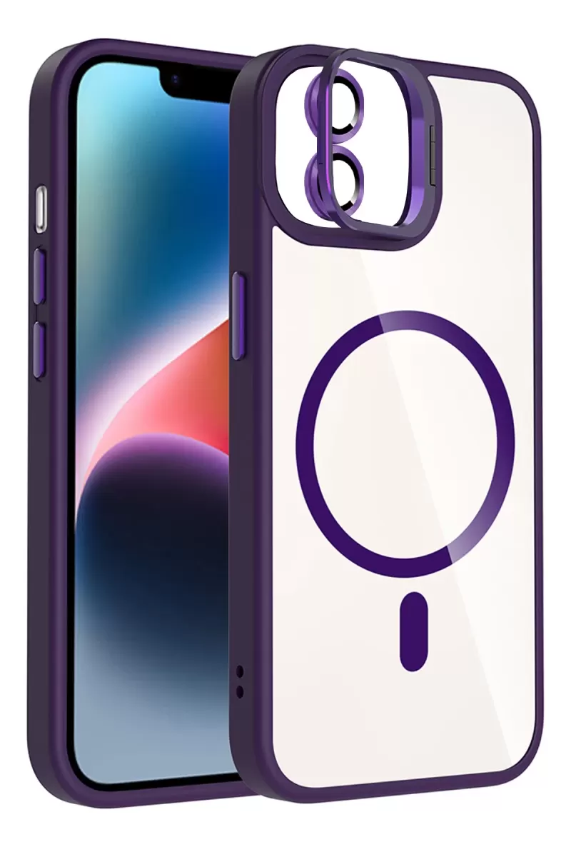 iPhone 11 Remim Lensli Magsafe Standlı Kapak - Derin Mor