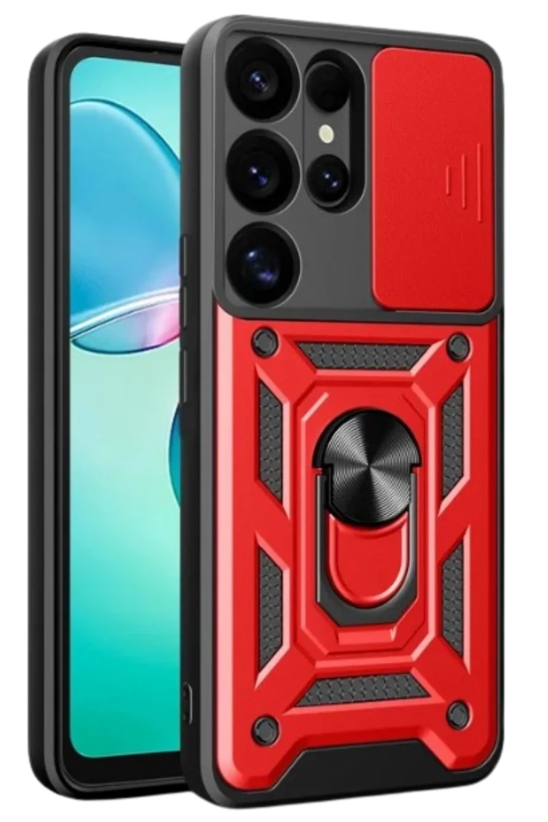 Samsung Galaxy S25 Ultra Uyumlu Kılıf Pars Lens Yüzüklü Silikon - Kırmızı