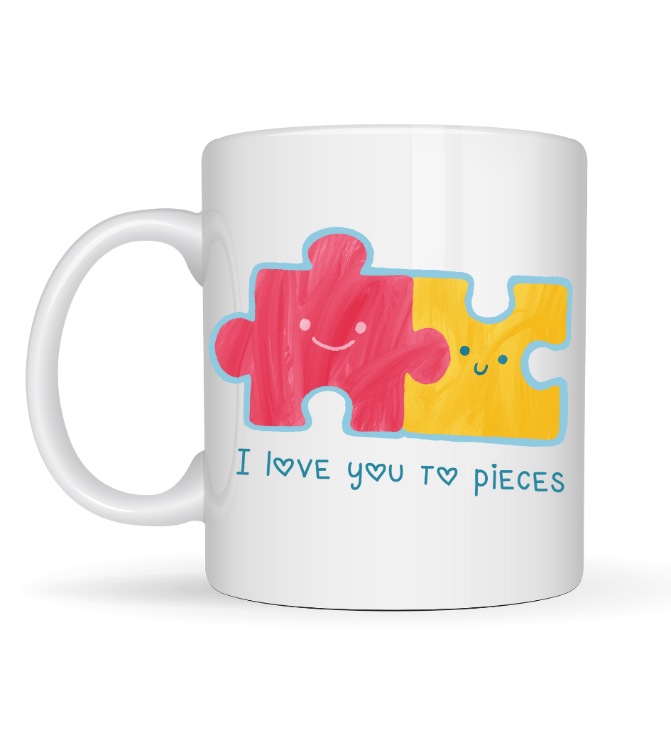 I Love You To Pieces Baskılı Porselen Kupa Model 14 - Sevgiliye Arkadaşa Özel Tasarım Kahve Kupası - Hediye Kupası