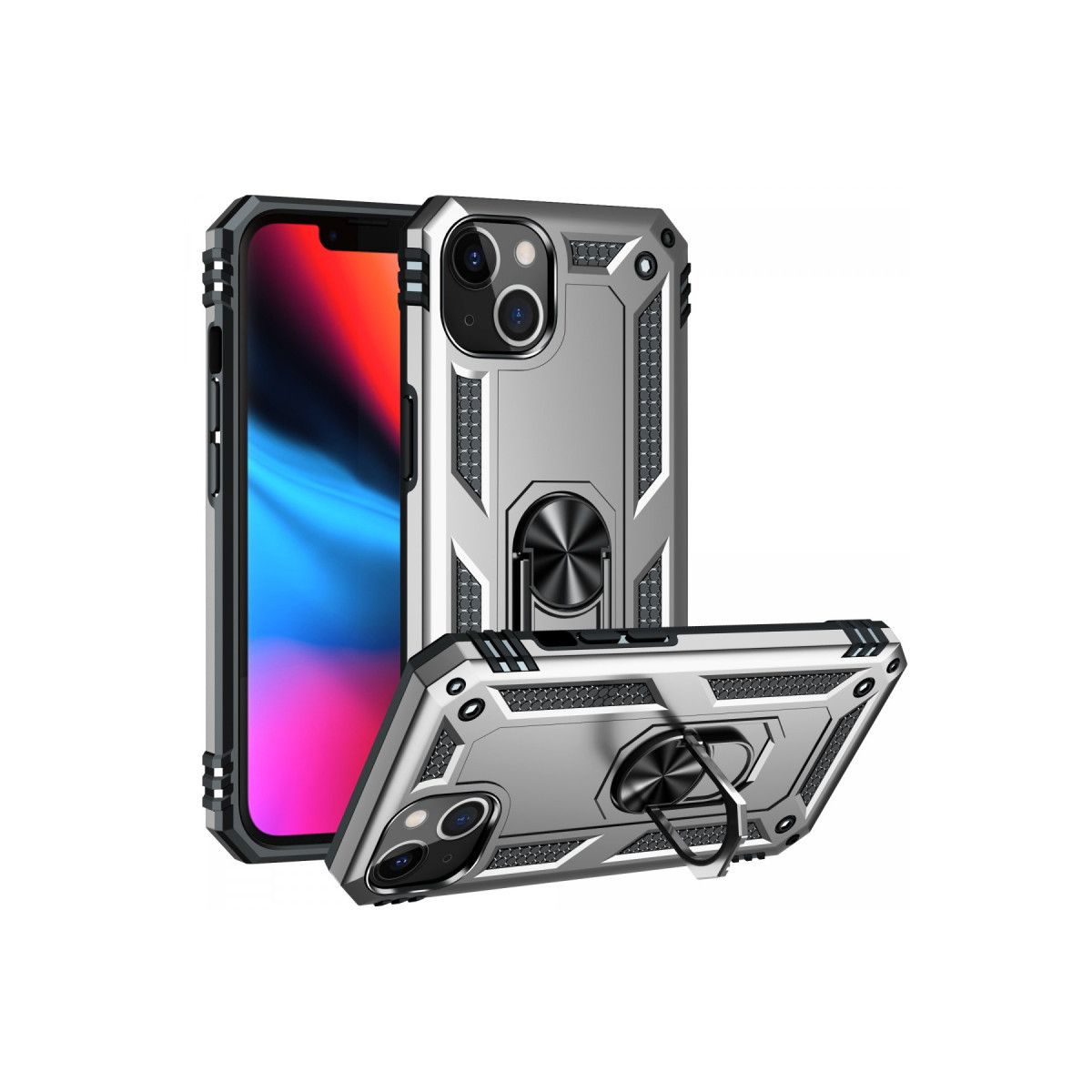 iPhone 14 Plus Kılıf Sofya Yüzüklü Silikon Kapak - Gümüş — görsel 2
