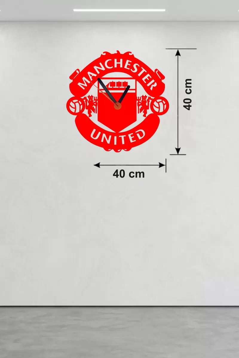 Manchester United Logolu Ahşap Duvar Saati - 40x40 cm Taraftar Hediyesi