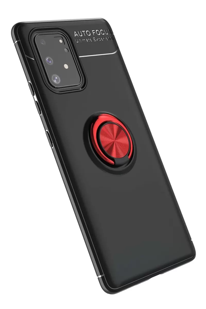 Galaxy A91 / S10 Lite Kılıf Range Yüzüklü Silikon - Siyah-Kırmızı