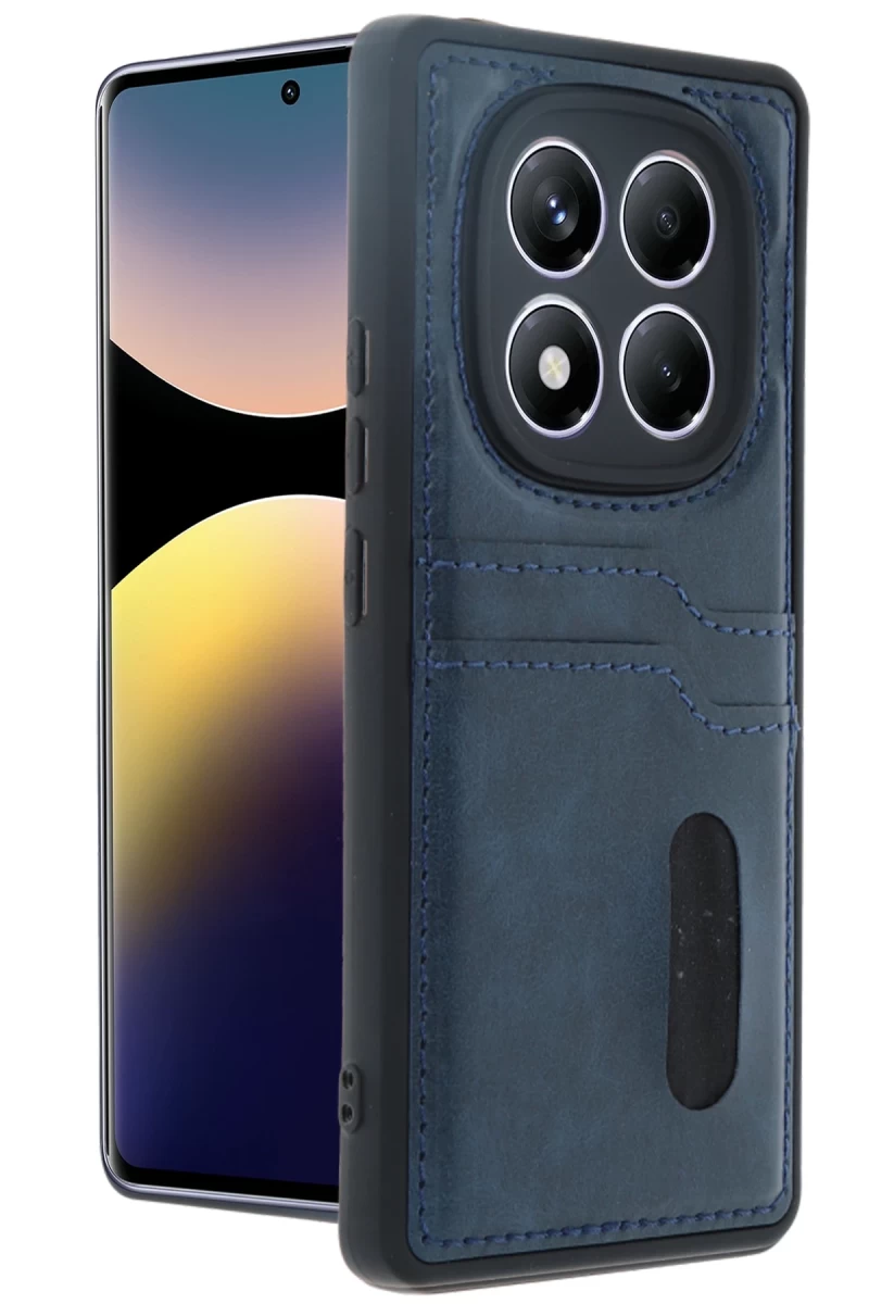 Xiaomi Redmi Note 14 Pro 5G Uyumlu Kılıf Sara Kartvizitli Deri Kılıf - Lacivert