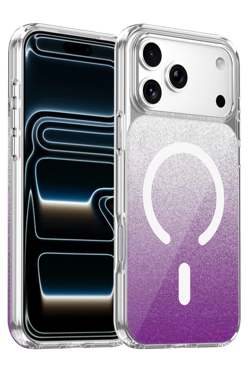 Onegif Apple iPhone 17 Pro Uyumlu Sora Simli Magsafe Kapak - Mor