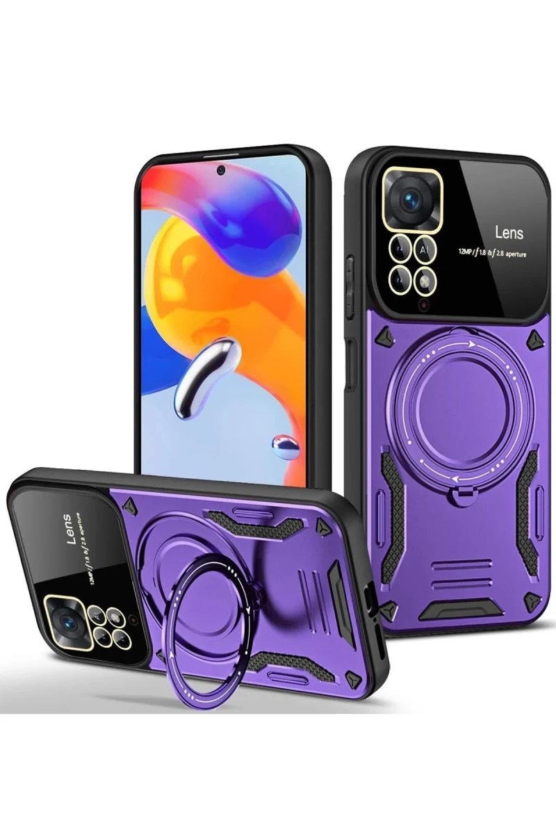 Xiaomi Redmi Note 11 Pro Uyumlu Kılıf Joy Lens Standlı Kapak - Mor