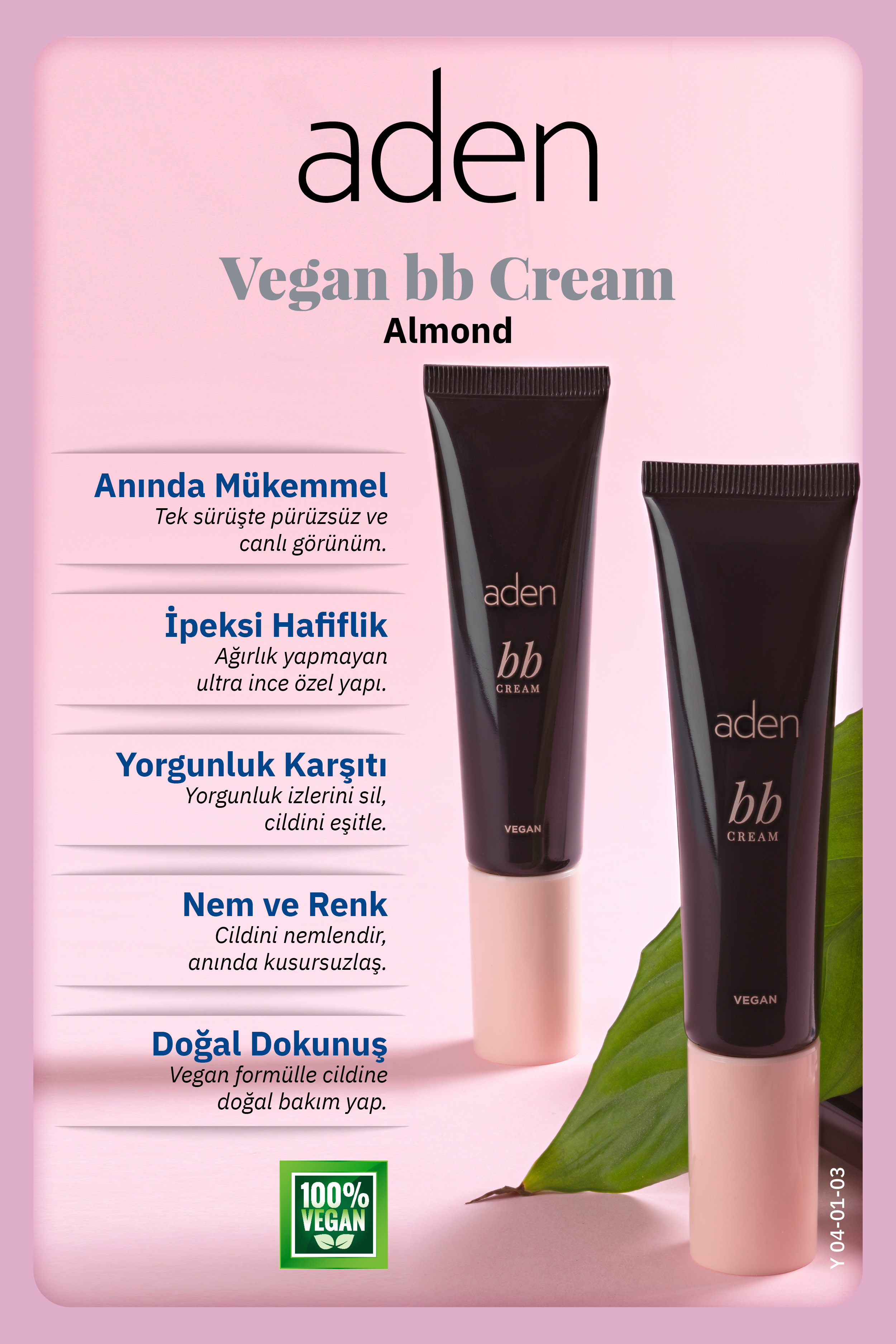 Aden BB Cream Vegan - Vegan BB Krem 03 Almond(Badem)