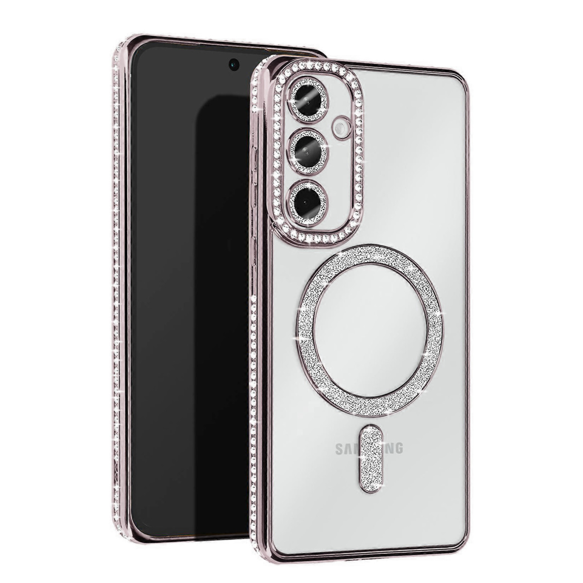 Galaxy S25 Kılıf Joke Simli Magneticsafe Kılıf - Gümüş