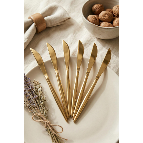 6'lı Lüks Gold Paslanmaz Çelik Yemek Bıçağı Seti (21 cm)