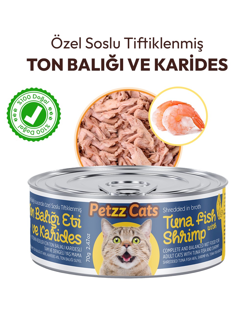 Petzzcats Ton Balığı &amp; Karides Konserve Kedi Maması 1 Adet 70 gr