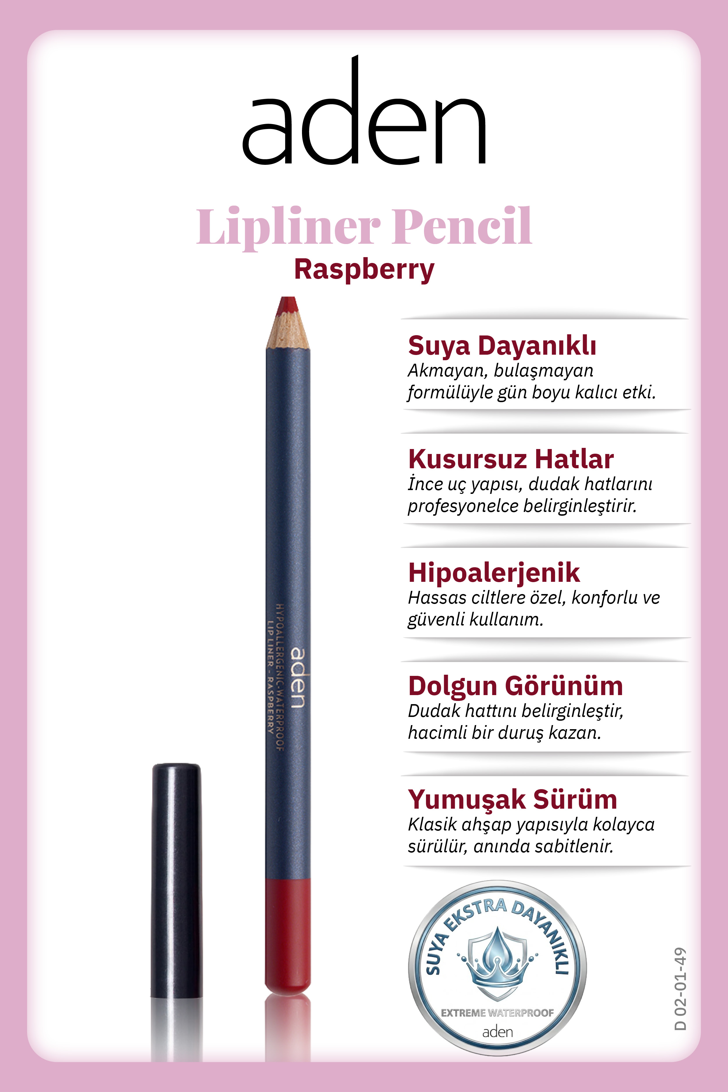 Aden Lipliner Pencil - Dudak Kalemi 49 Raspberry(Ahududu)