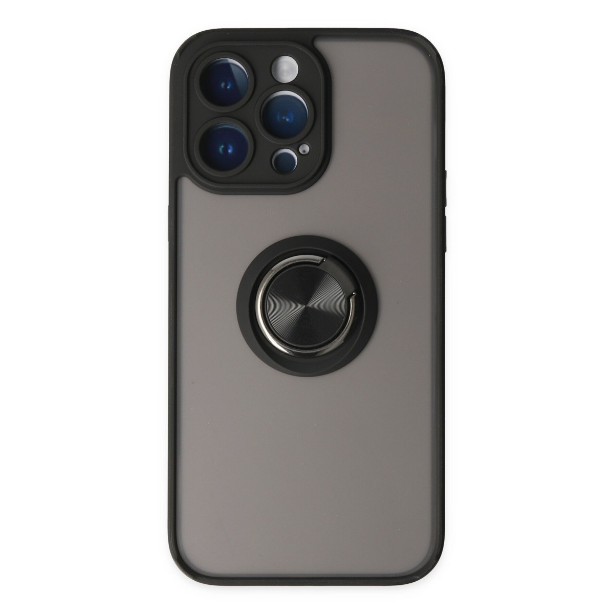 iPhone 14 Pro Kılıf Montreal Yüzüklü Silikon Kapak - Siyah