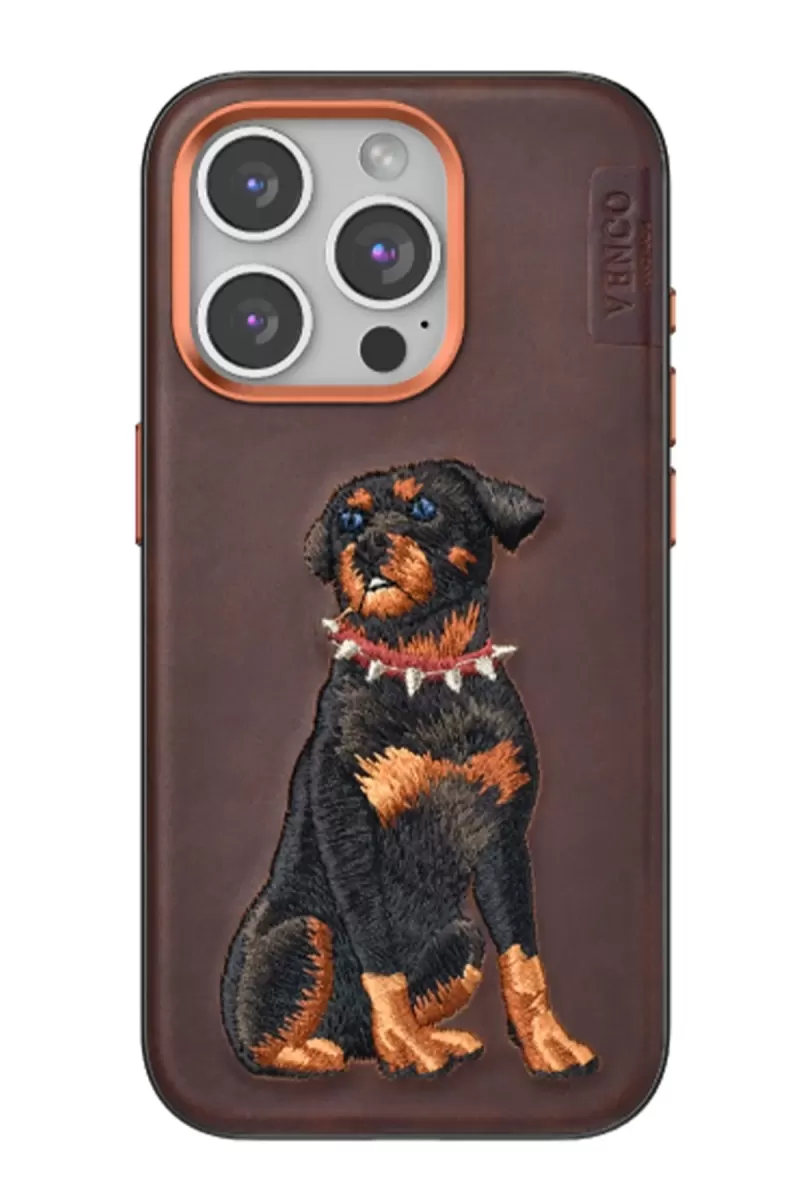 iPhone 15 Pro Perma Desenli Kapak - Koyu Kahve