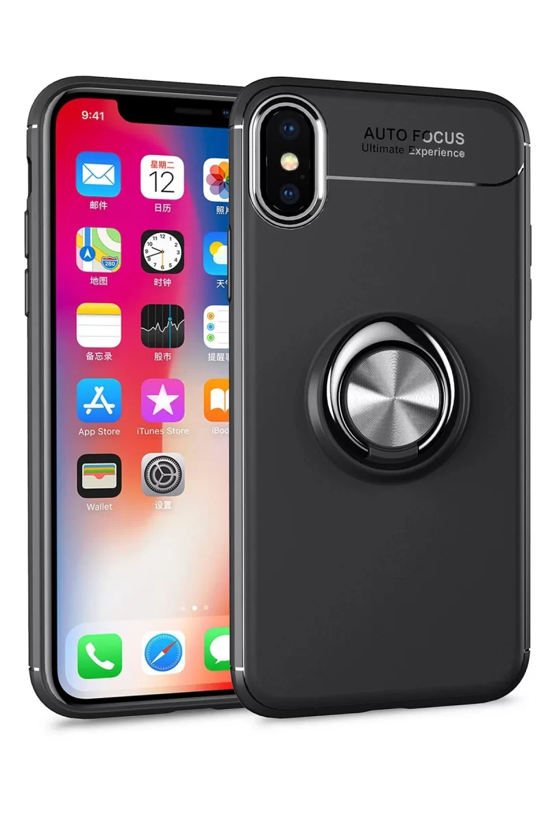 iPhone XS Max Kılıf Range Yüzüklü Silikon - Siyah