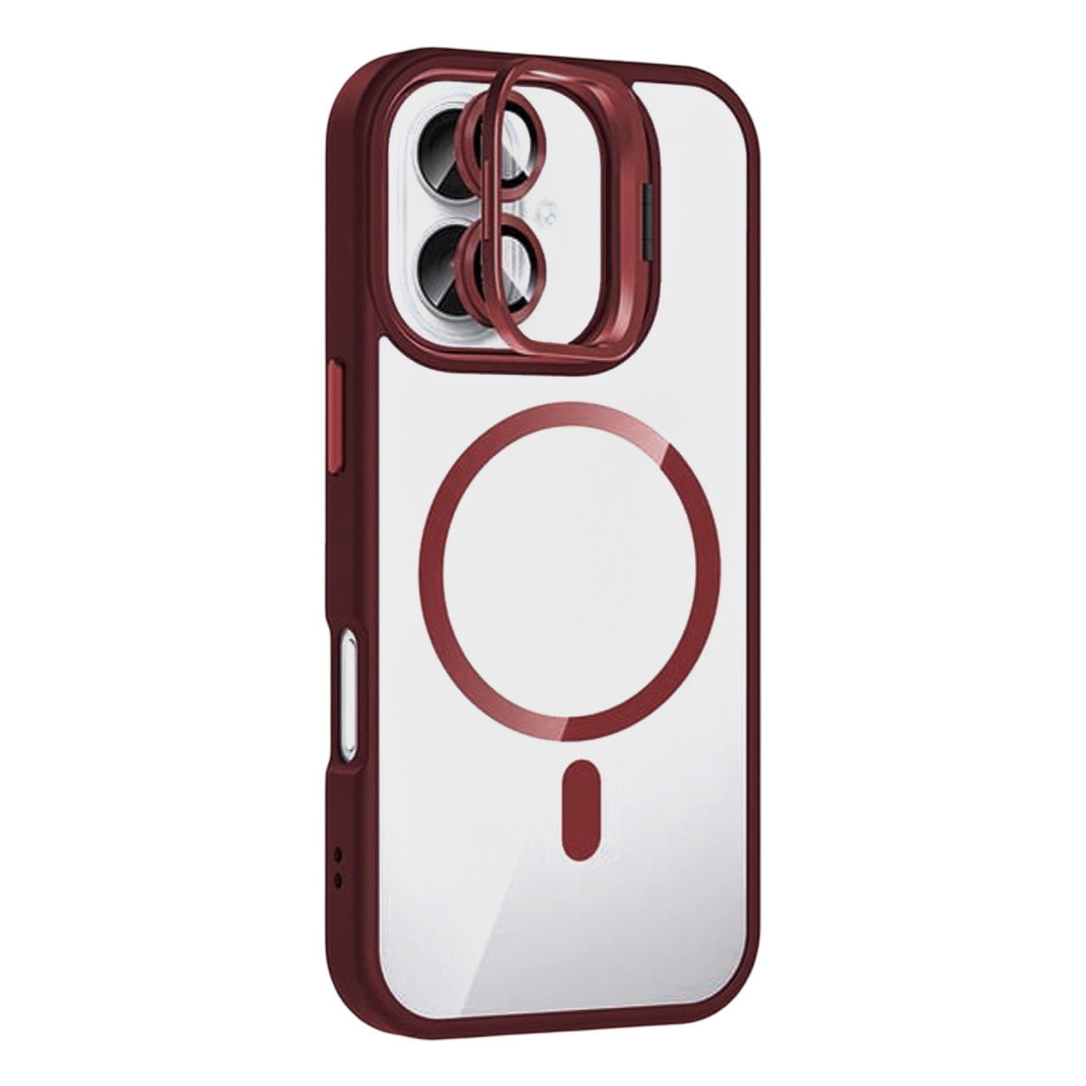 iPhone 17 Remim Lensli Magsafe Standlı Kapak - Bordo