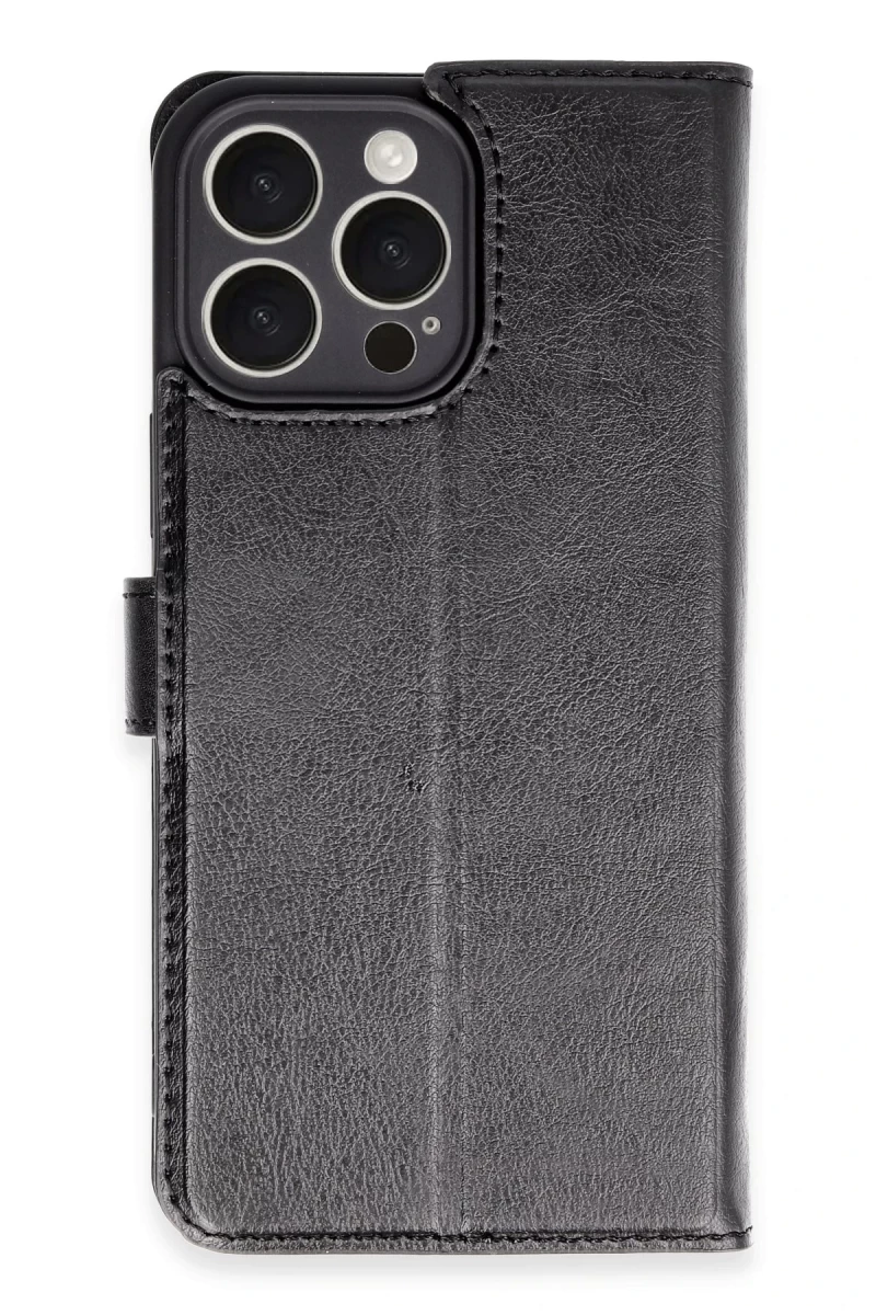 Apple iPhone 16 Pro Max Uyumlu Kılıf Trend S Plus Kapaklı Kılıf - Siyah
