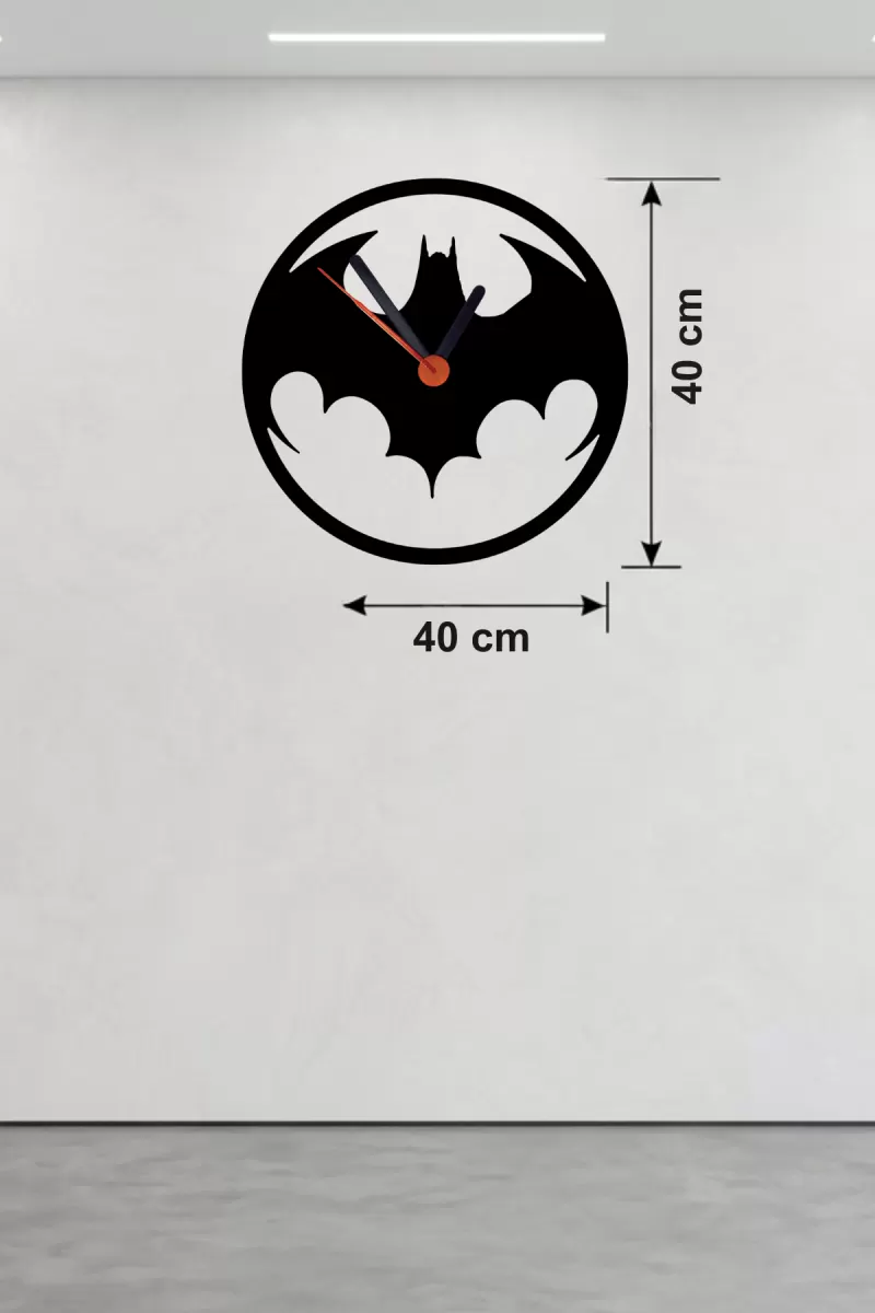 Batman Yarasa Logolu Ahşap Duvar Saati - 40x40 cm Dekoratif DC Temalı