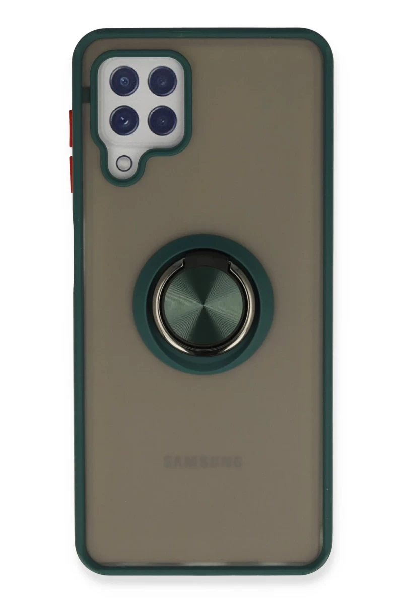 Samsung Galaxy A22 Uyumlu Kılıf Montreal Yüzüklü Silikon Kapak - Yeşil