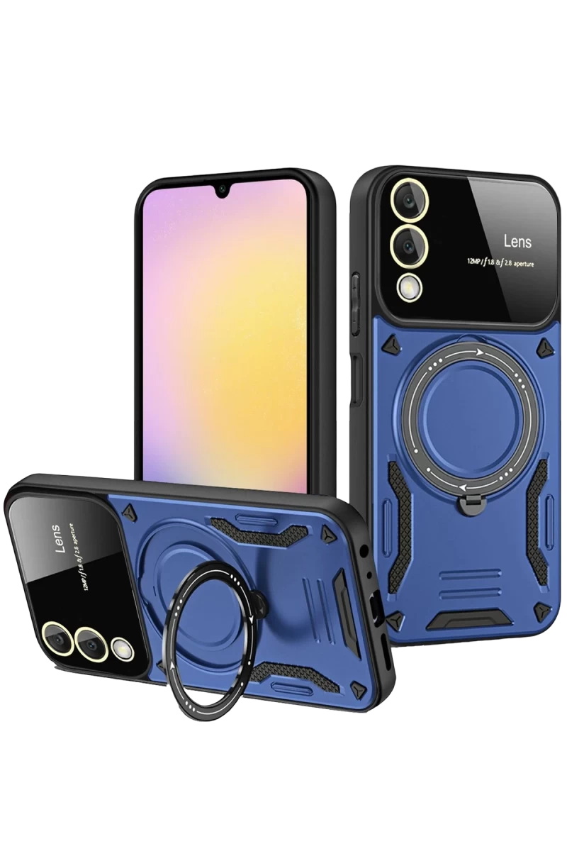Samsung Galaxy S25 Uyumlu Edge Kılıf Joy Lens Standlı Kapak - Lacivert