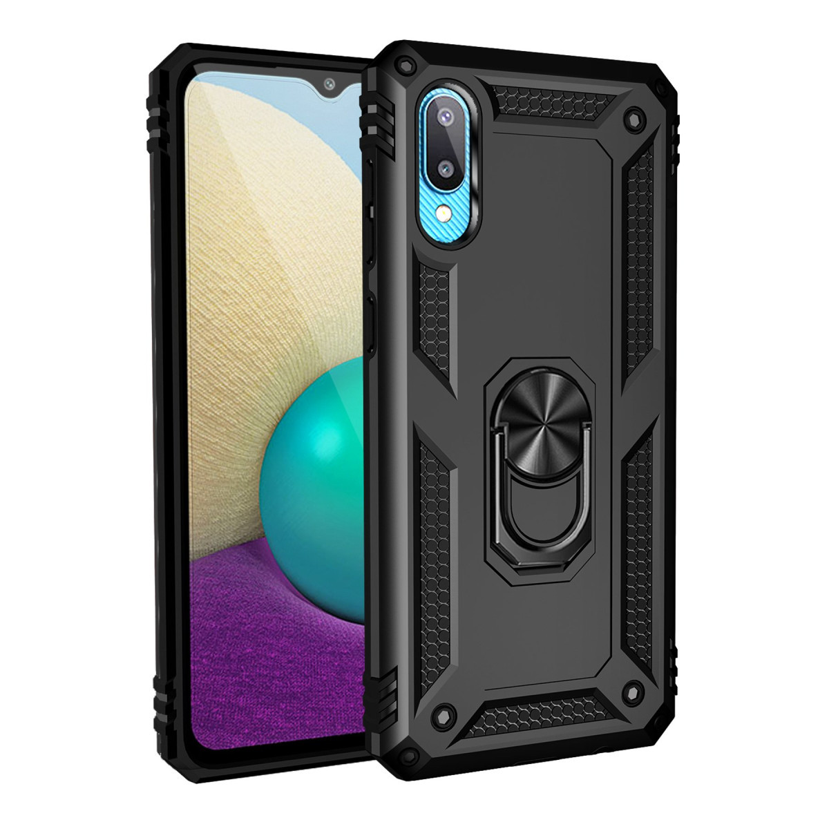 Galaxy A02 Kılıf Sofya Yüzüklü Silikon Kapak - Siyah