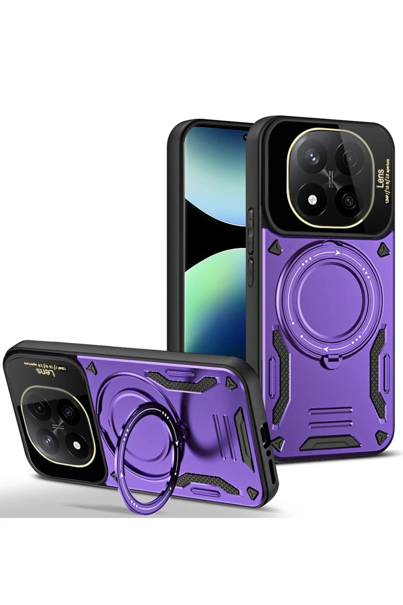 Xiaomi Redmi Note 14 Pro 5G Uyumlu Kılıf Joy Lens Standlı Kapak - Mor