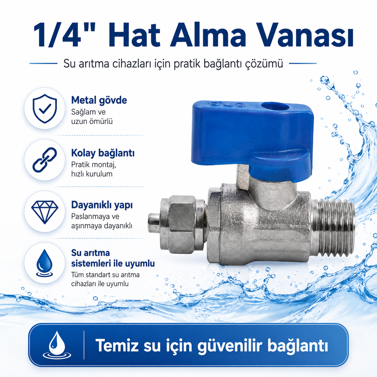 1/4 İnç Metal Su Arıtma Hat Alma Vanası 608506034